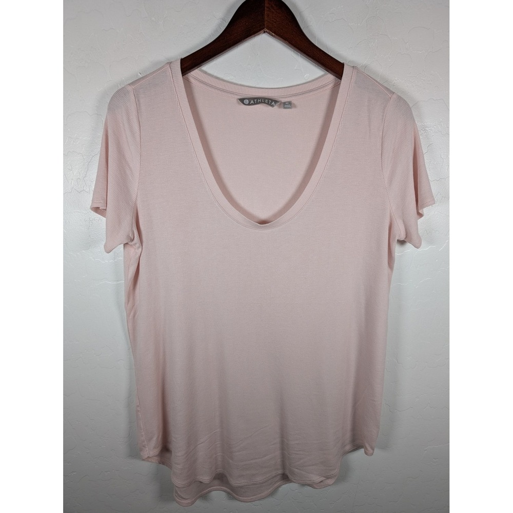 Athleta Shirt Womens Medium Pink Scoop Neck Short Sleeve Lightweight Modal Blend